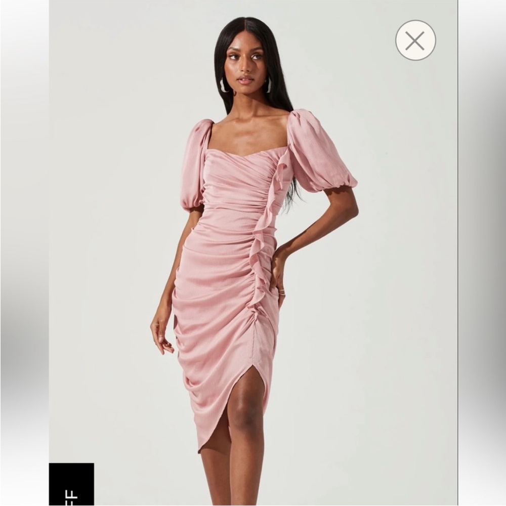 Astr Pink Asymmetrical Ruched Dress with Puff Sleeves